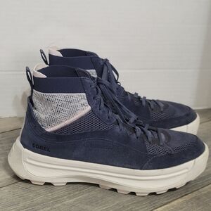 Sorel Women's Navy and Light Pink High-Top Sneakers Knit Sz 9.5 Suede Leather
